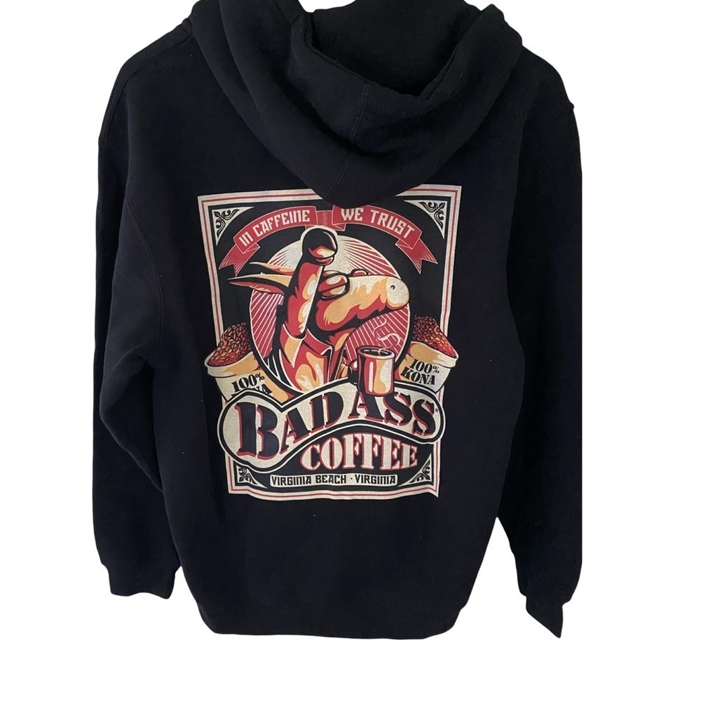 Bad Ass Coffee Virginia Beach Black Graphic Hoodie Sweatshirt NWOT Size M - Picture 2 of 6